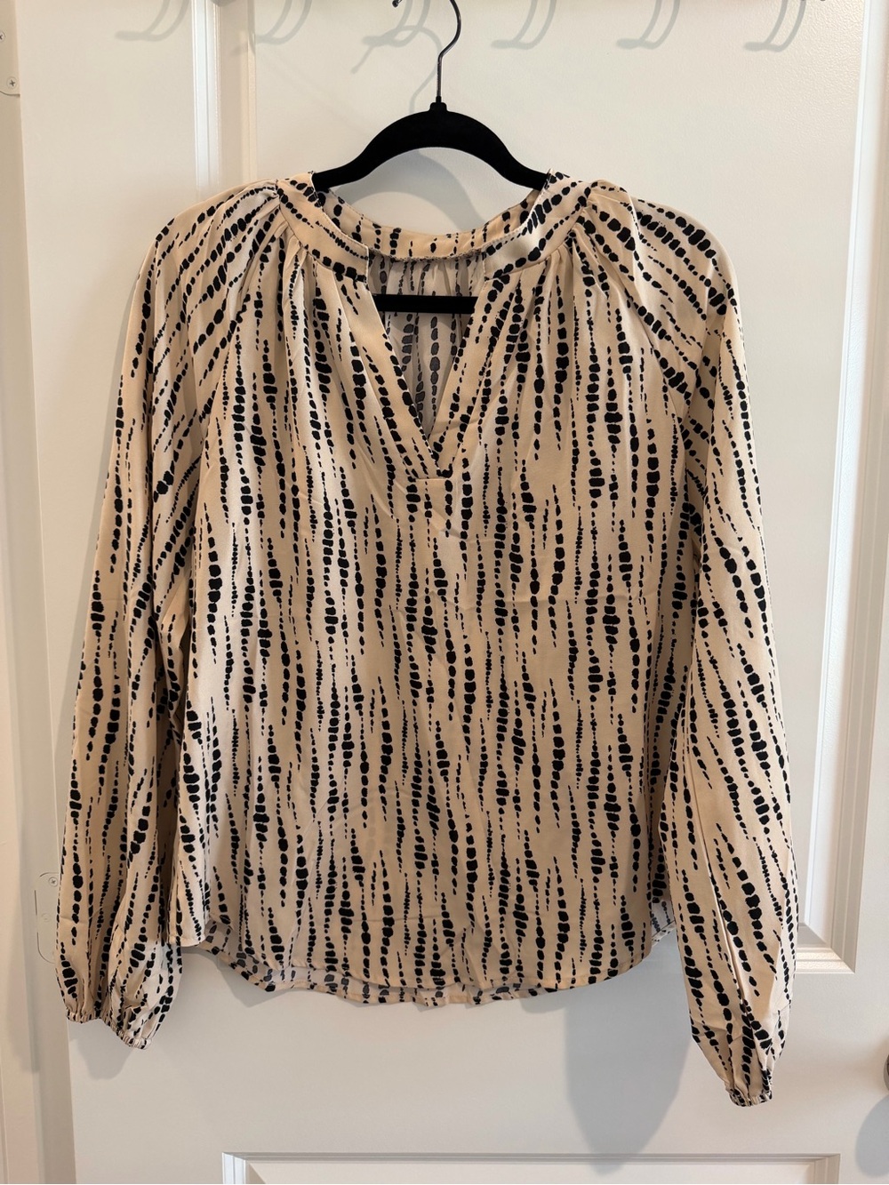 Amazon Cream and Black Dot-Stripe V-Neck Blouse